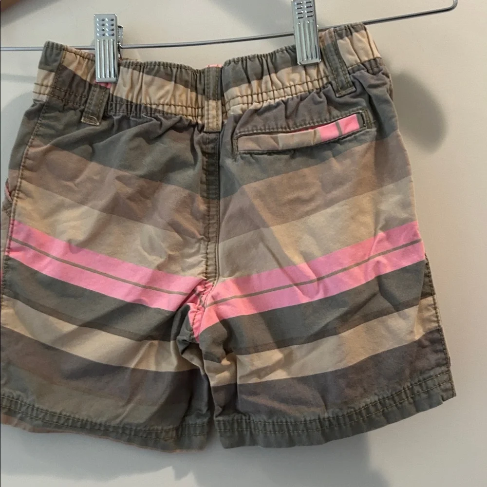 Carter’s Kids wide horizontal Striped Cotton Shorts faux fly Pink beige size 3T